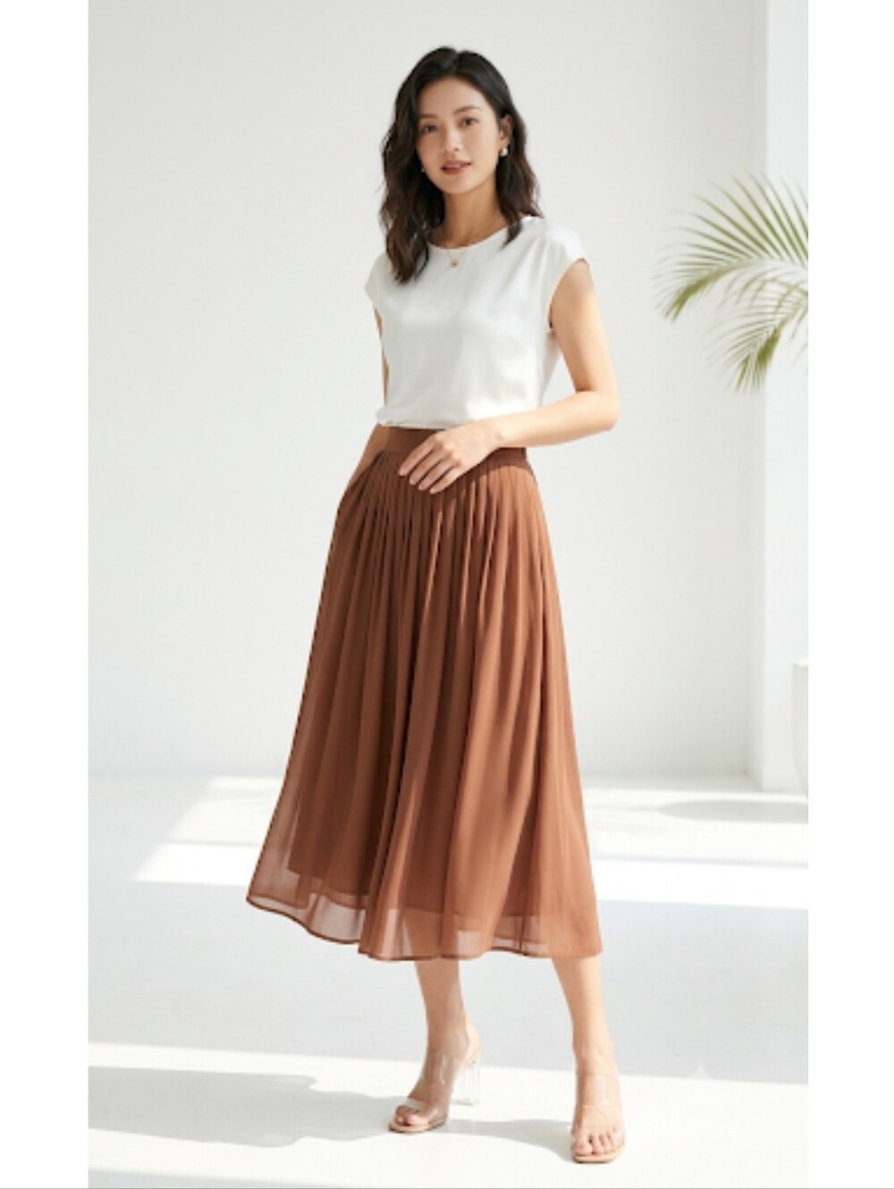 XXI FOREVER 21 High Rise Flowy A-line Chiffon Pleated Midi Skirt Size XS